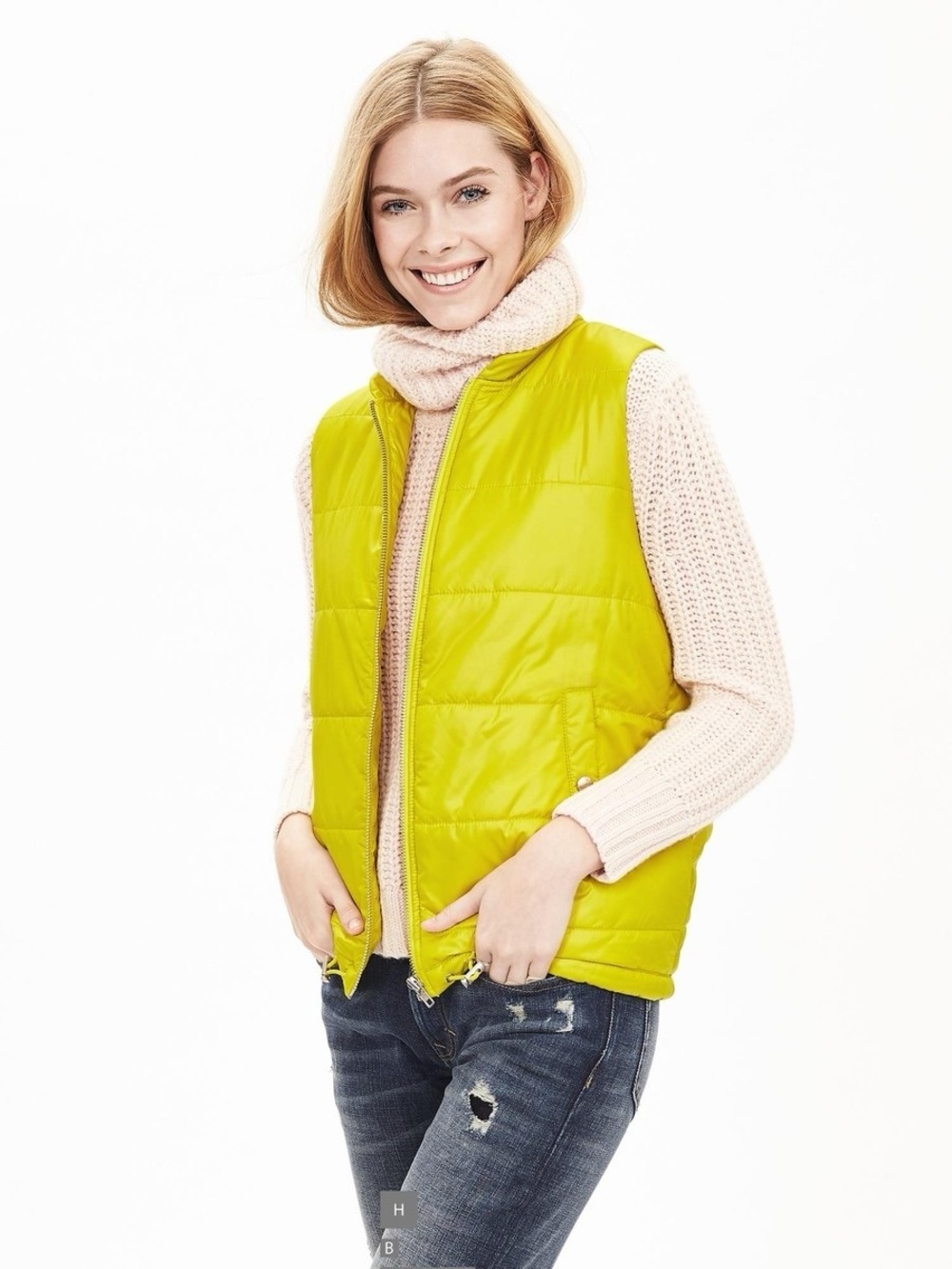 NWT Banana Republic Quilted Puffer Vest XL Lime Green Lightweight Zip Vest